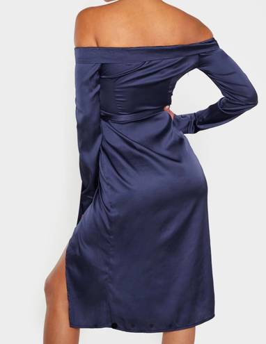 Pretty Little Thing s Satin Blue Off Shoulder Dress