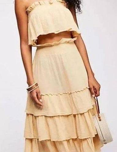 Free People Endless Summer wheat cotton strapless crop top midi skirt set