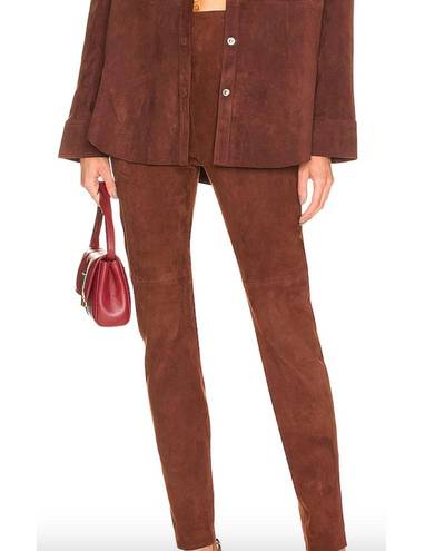 L'Academie  Brown Suede Leather Pants MEDIUM Taper Leggings Designer Revolve NEW