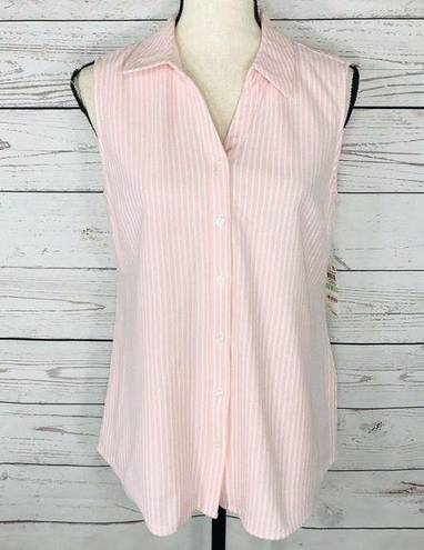 Charter Club  SZ 8 Top Striped Sleeveless Button Front Pink White Stretch Collar