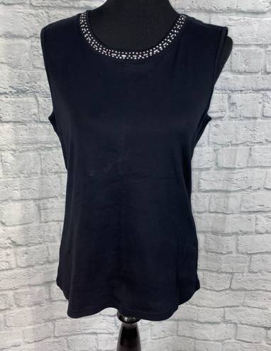 Karen Scott 100% cotton Scoopneck sleeveless top w/beading black sz L