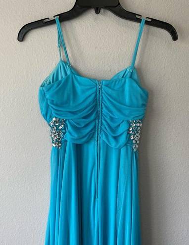 B Darlin  Blue Dress 5/6 Formal High Low Beaded Tulle Adjustable Sleeveless