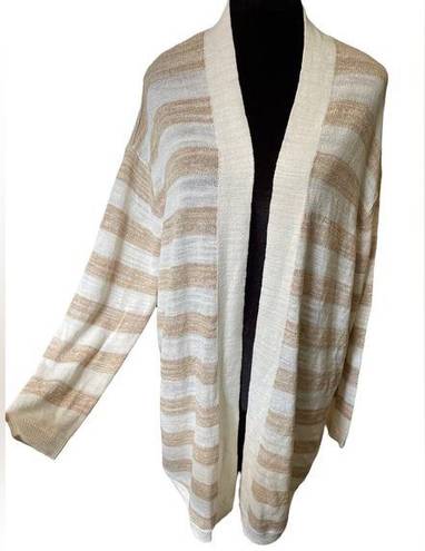 Talbots  Plus Size Cream White Striped Stretch Knit Long Sleeve Sweater Cardigan