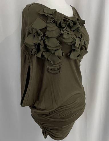 Lucy Paris New Lucy & Co Petal One Shoulder Dolman Tunic Embellished Mini Dress Green M/L