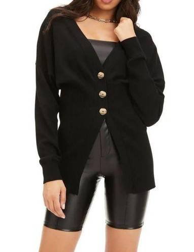 Good American  Cardigan Black Double V-neck Long Ribbed Waist Size 0