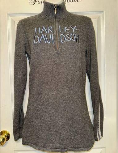 Harley Davidson  Sz S Gray Quarter Zip Knit Pullover Sweater Fair Isle Sleeve