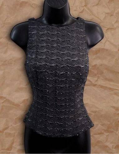 Carmen Marc Valvo Vintage  Black Gray Beaded Sleeveless Knit Top