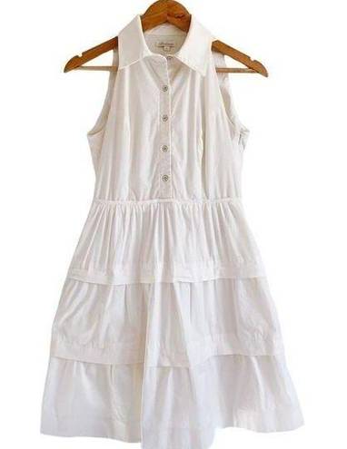 Shoshanna  Collared Tiered Sleeveless Button Shirt Dress Fit and Flare White 4