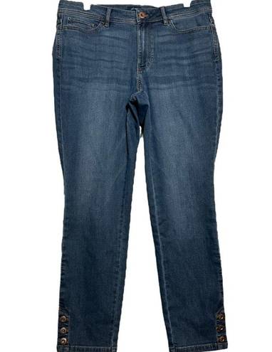 J.Jill  Denim Authentic Fit Slim Ankle Jeans Mid Rise Button Ankle Dark Wash 10