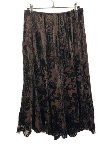 Coldwater Creek  Petite Dark Brown Paisley Burnout Midi Skirt XSP