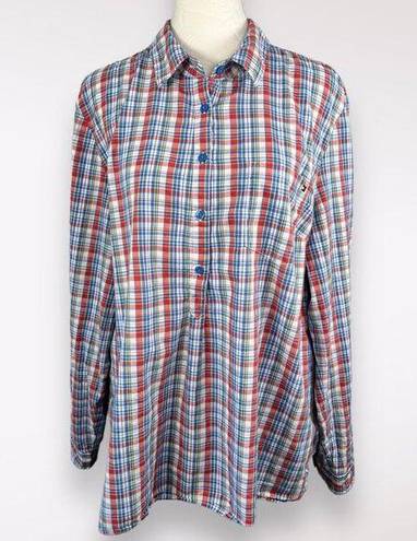 Tommy Hilfiger Long Sleeve Shirt Half Button Plaid Sailing Top XL