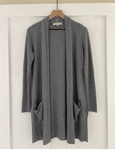 Loft  Striped Pocket Open Front Linen Blend Cardigan