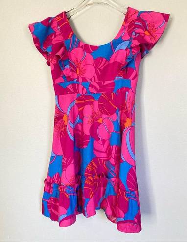 Tuckernuck  Dress XS Pink Blue Floral Cameron Eubanks Azalea Linen Preppy Wedding