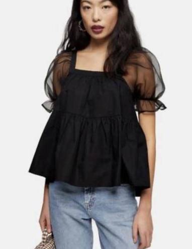 Tuckernuck  Pomander Place Women's Black Tinsley Top Blouse Sheer Puff Sleeve XS