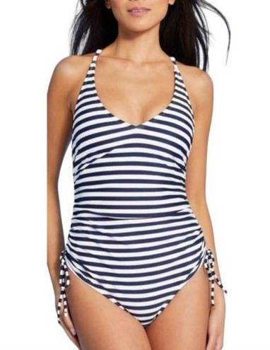 Beach Club NWT Palisades  Navy Blue & White Striped One-piece Swimsuit