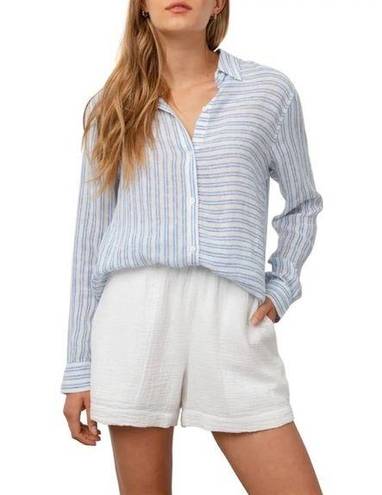 Rails  Bonnie Linen Blend Button-Up Shirt in Olympic Stripe White and Blue