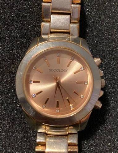 Sociology  Womens Rhinestone Accented Sunray Dial Rose Gold Watch