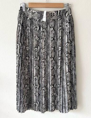 J.Crew NWT  Factory Sz O Womens Snakeskin Print Pleated Midi Skirt Black Cream