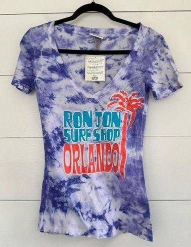 Ron Jon  Surf Shop Women’s Purple Tie Dye Small Vneck Tee Orlando florida NWT