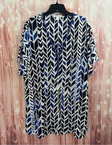 Coldwater Creek  Blue Patterned Beaded Tunic Top