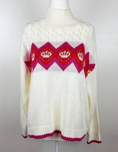 Juicy Couture Juicy by  Cream Turtleneck Sweater with Pink and Red Crown Detail L