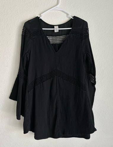 l*space L* Bloomfield Swim Cover Up Tunic Cotton Dress Black Size Large Beach Pool