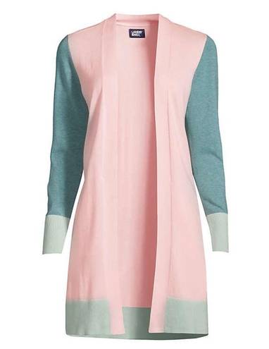 Lands'End  Two Piece Pink&Green Color Block Maxi Dress&Longline Cardigan Sz.3X