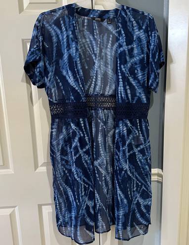 Dennis Basso Women’s Size Large  Blue Chiffon Duster W/ Lace Detail