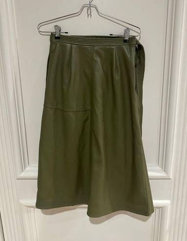 Simkhai Mar Faux Leather Pleated Side Tie Wrap Skirt in Nori Size 2