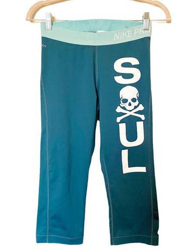 Nike  PRO Teal Capri Soul Cycle Skull Crop Legging Training Pants Size Medium