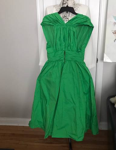 Tracy Reese New  Kelly Shirred Frock Lime Dress Pleated Overlay Taffeta