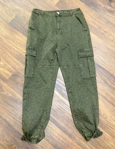 easel NWT Olive Green Leopard Print Cargo Jogger Pants