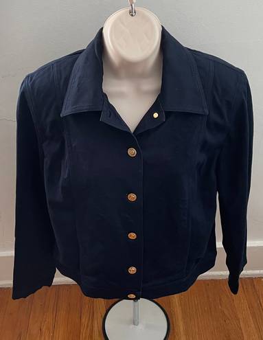 St. John by Marie Gray Navy Blue Gold Button Denim Jacket, size 2