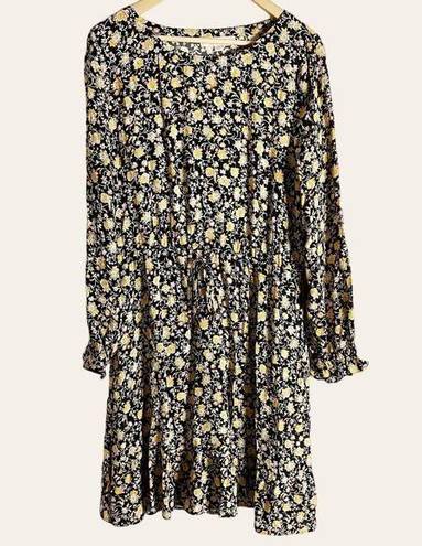 The Loft  Black Floral Print Long Sleeve Mini Dress Size Large