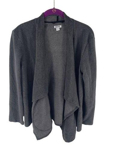 DKNY  Women's Open Front Cardigan Sweater Pocket Long Sleeve Stretch Gray Medium