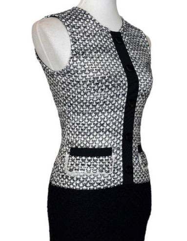 St. John Women’s Dress Shift Pencil Tweed Button Front Black White Size 2