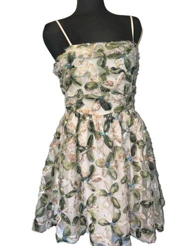 Entro New Olive Floral Square Neck Dress  Size Medium