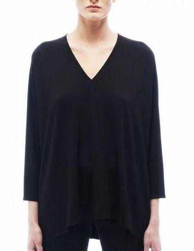 The Row  Sandile Long-Sleeve Viscose Silk Stretch Trapeze Top Black