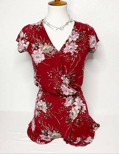 Nordstrom  Red Romper Shorts S Mimi Chica Short Sleeve One Piece Floral