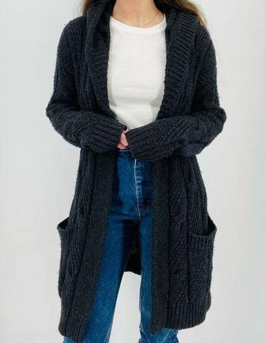 Vince  Wool Alpaca Blend Cable Knit Long Hooded Cardigan Sweater Dark Gray Size