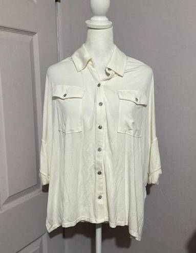 We The Free  Ivory 3/4 Sleeve Button Down Blouse