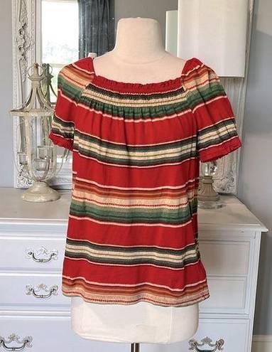 CHAPS  Top Cotton Shirt Womens Medium Red Green Beige Earthy Flowy