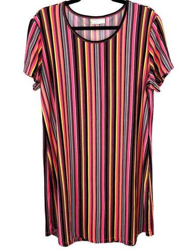 Brooks Bobbie  Multi-Color Knee Length Rainbow Striped T-Shirt Shift Dress XL