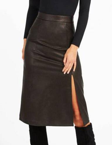 Spanx Leather-Like Midi Skirt Noir A-Line Shiny High-Waist Pencil Mid-Length S