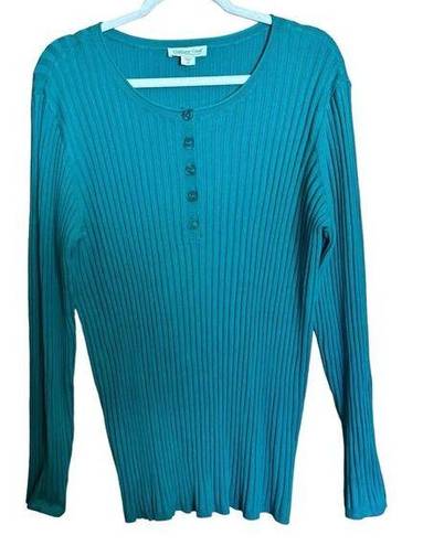 Coldwater Creek  Sweater Womens 2X Green Ribbed Pullover Long Sleeve Sweatshirt