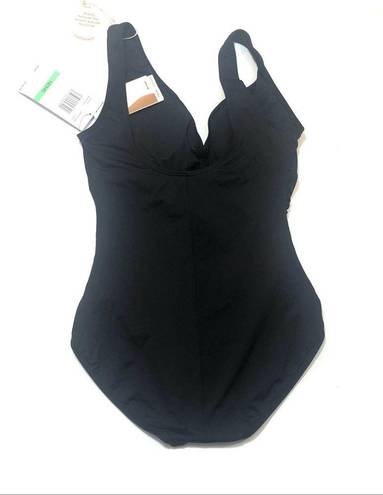 Coco reef  Black shirred v neck one piece swimsuit