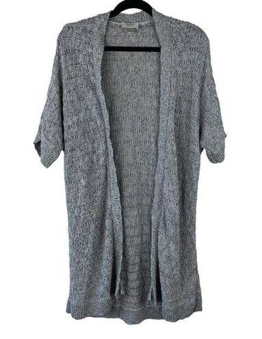 The Loft  Ann Taylor Open Front Cardigan Knit Sweater Womens Size L Gray Short Sleeve