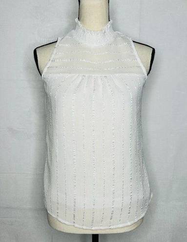 Bohme  White Striped Gauzy Blouse Sleeveless Mock Neck Top Womens Size XS Lined