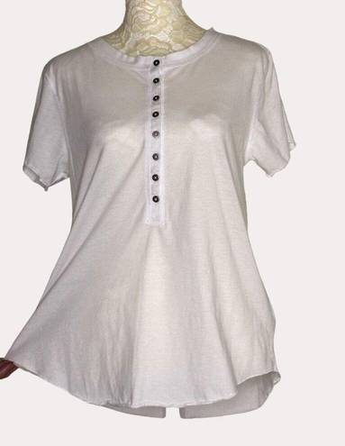 Z Supply  Henley T-Shirt Knit Top Blouse Short Sleeve White S