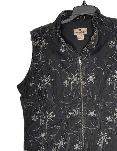 Woolrich  Full Zip Corduroy Vest Size Medium Gray Snowflakes Womens Cotton Lined